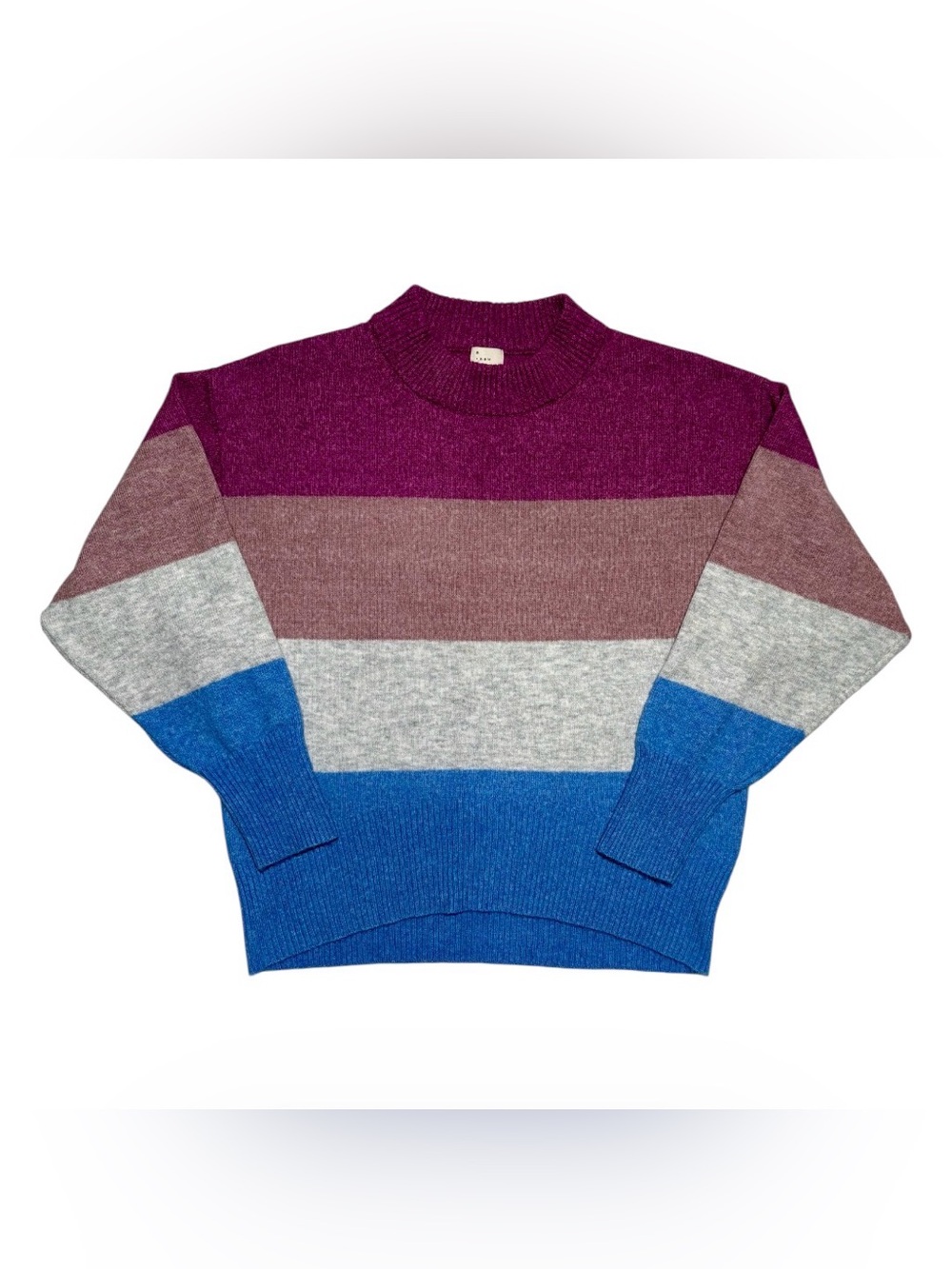 Colorblock Stripe Knit Sweater - Plum, Mauve, Gray & Blue